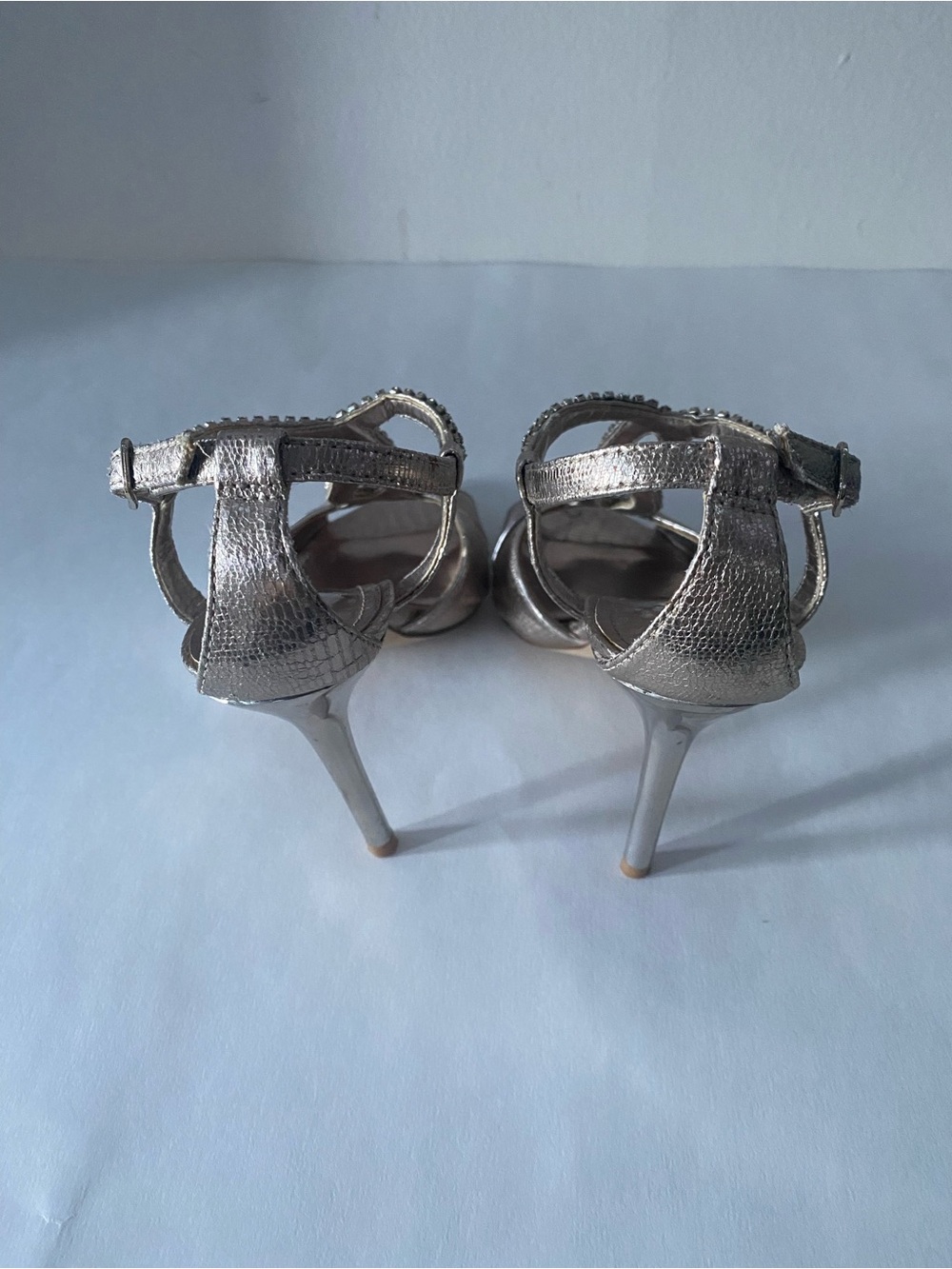 Aldo Silver Rhinestone T-Strap Heels - Picture 3 of 6